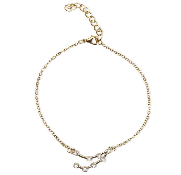 Starluxe Zodiac Crystal Charm Bracelet – 12 Constellation Edition (Gold-Tone Chain)