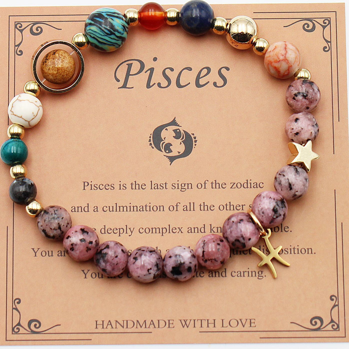 Cosmic Orbit Zodiac Bracelet – 8 Planets & 12 Constellations Natural Stone Edition