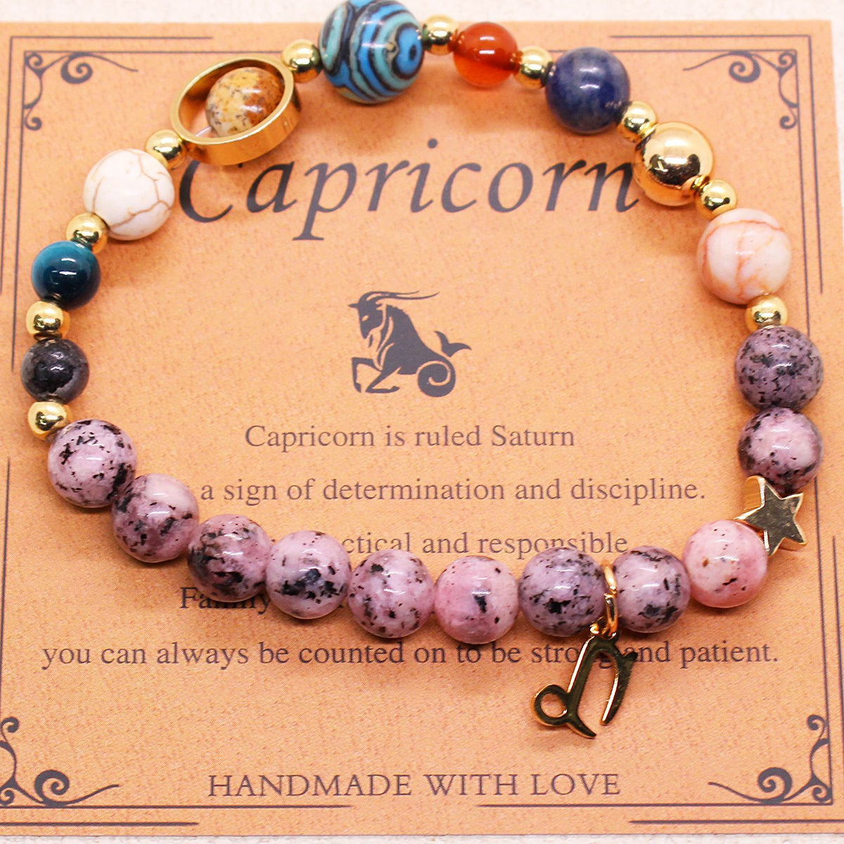 Cosmic Orbit Zodiac Bracelet – 8 Planets & 12 Constellations Natural Stone Edition