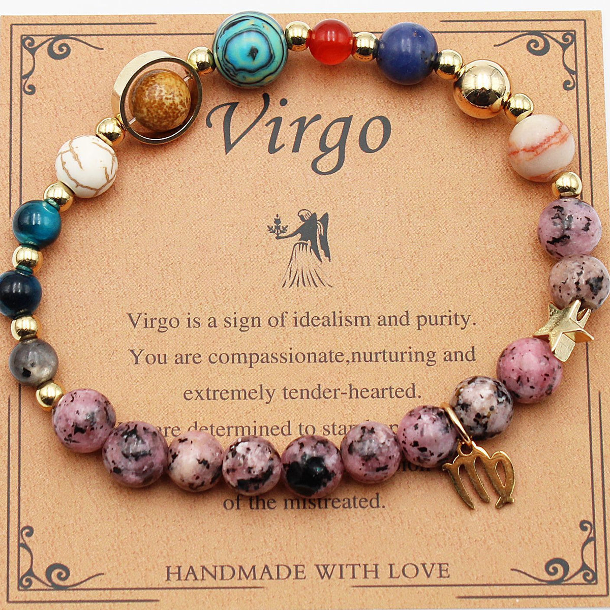 Cosmic Orbit Zodiac Bracelet – 8 Planets & 12 Constellations Natural Stone Edition
