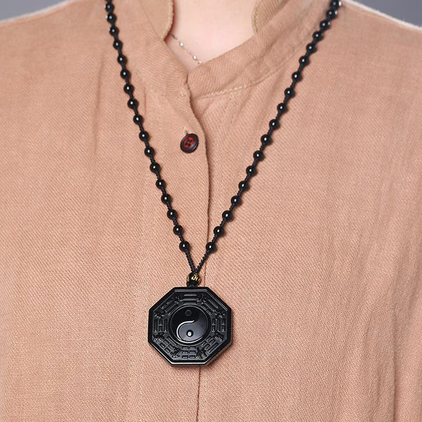 ShadowGuard Obsidian Bagua Necklace – Yin Yang Protection Amulet