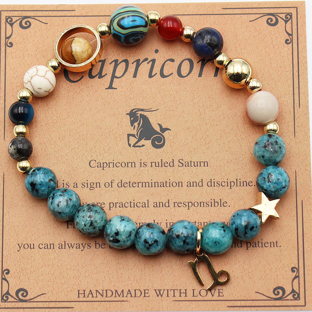 Cosmic Orbit Zodiac Bracelet – 8 Planets & 12 Constellations Natural Stone Edition