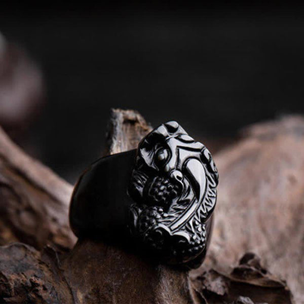 Buddha Stones FengShui PiXiu Black Obsidian Strength Ring