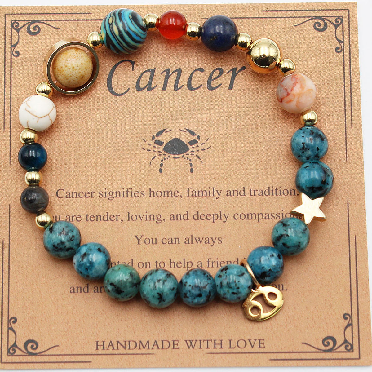 Cosmic Orbit Zodiac Bracelet – 8 Planets & 12 Constellations Natural Stone Edition
